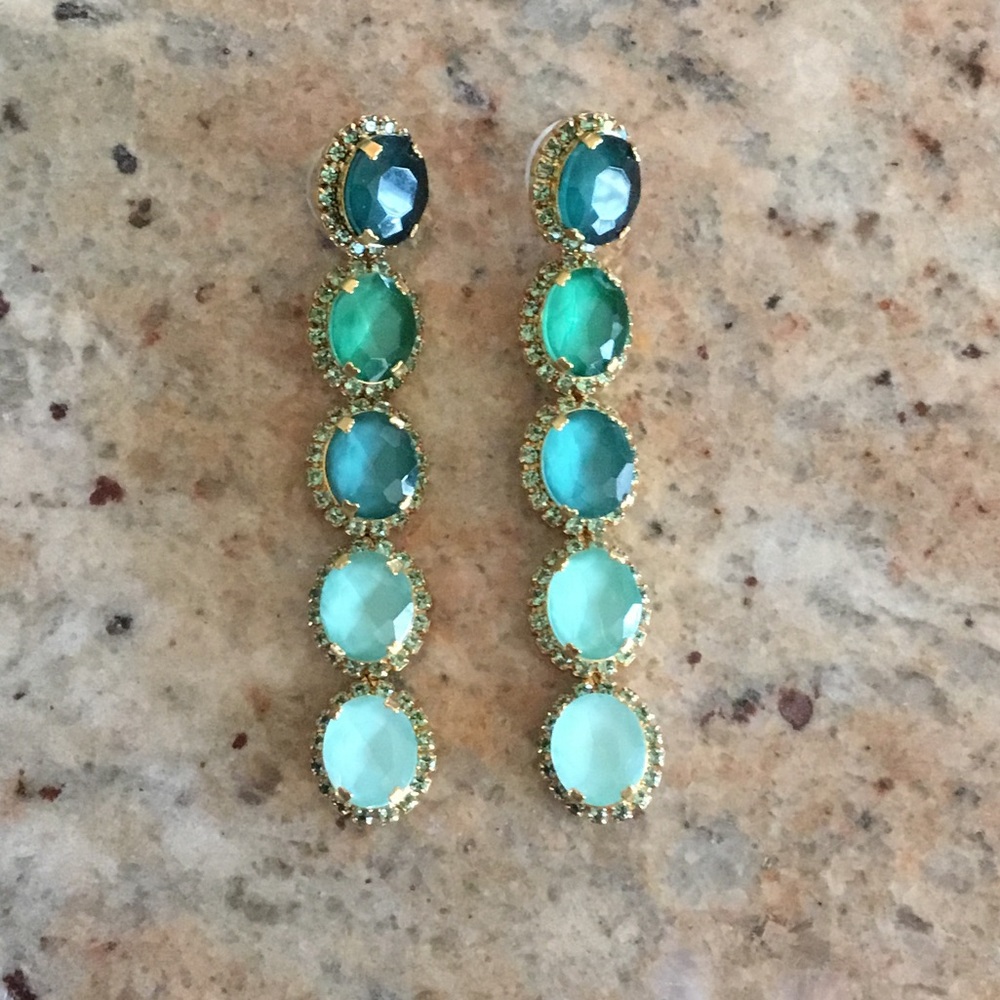 Elizabeth Cole Von Drop Earrings Gold Tone Green Ombré